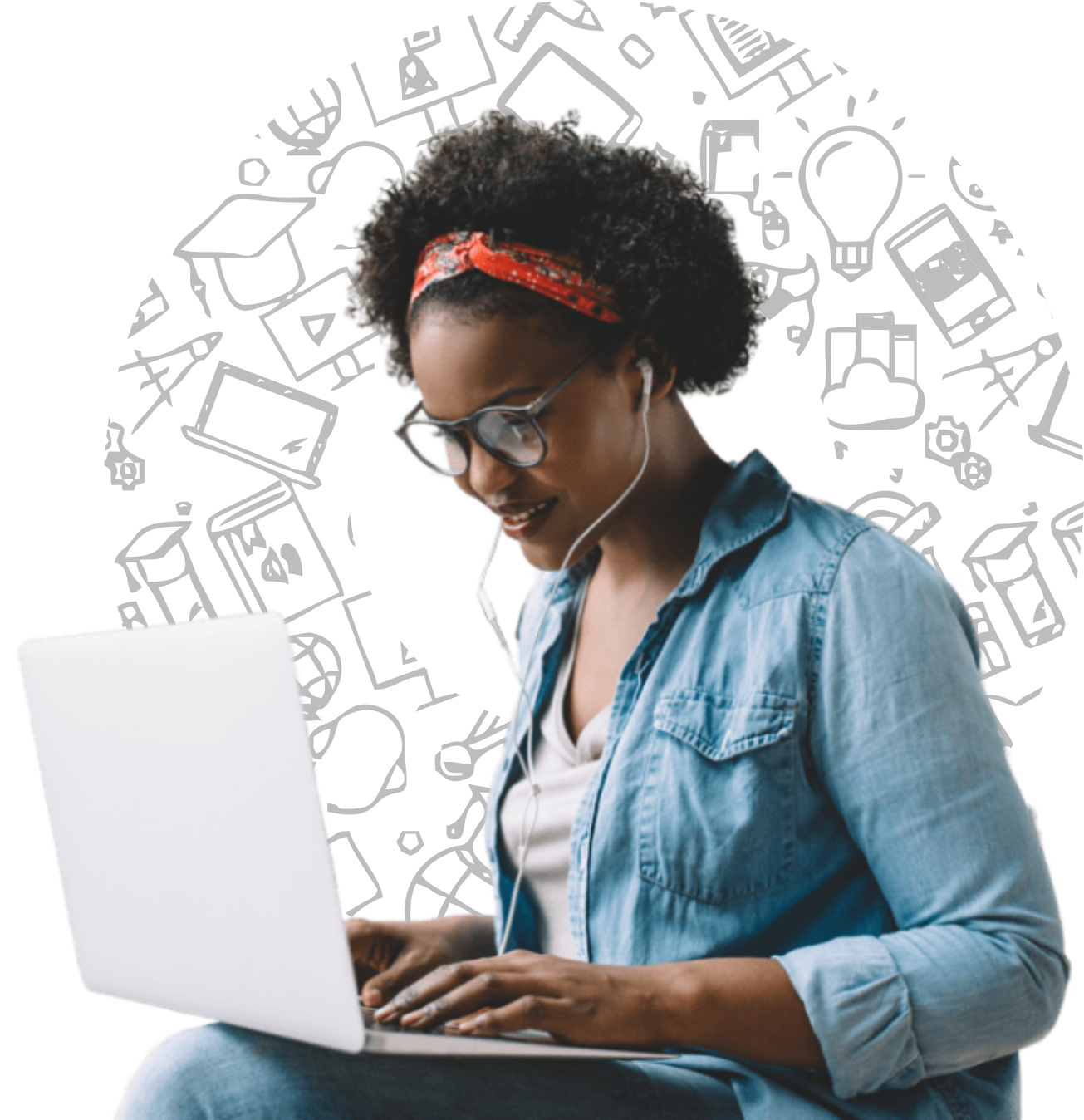 A lady on her laptop studying online